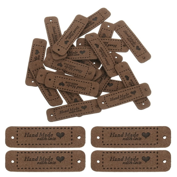 Uxcell 20 Pack Handmade Leather Labels, Handmade Tags Button 55x15mm, Dark Brown