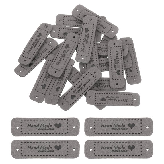 Uxcell 20 Pack Handmade Leather Labels, Handmade Tags Button 55x15mm, Grey