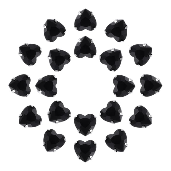 Uxcell 20 Pack Heart Sew on Rhinestone, 10x10mm Heart Crystal Rhinestone with Silver Prongs Setting (Black)