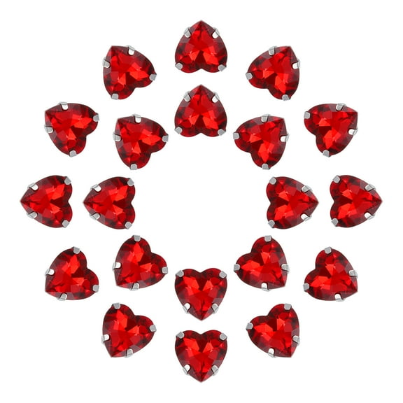 Uxcell 20 Pack Heart Sew on Rhinestone, 10x10mm Heart Crystal Rhinestone with Silver Prongs Setting (Bright Red)