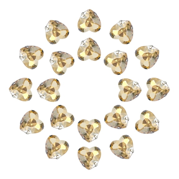 Uxcell 20 Pack Heart Sew on Rhinestone, 10x10mm Heart Crystal Rhinestone with Silver Prongs Setting (Golden Champagne)