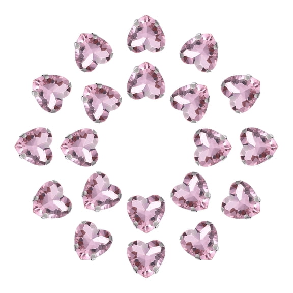 Uxcell 20 Pack Heart Sew on Rhinestone, 10x10mm Heart Crystal Rhinestone with Silver Prongs Setting (Pink)
