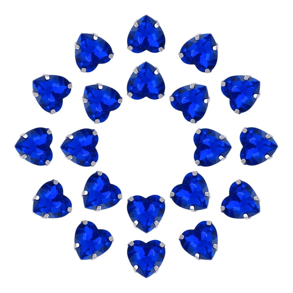 Uxcell 20 Pack Heart Sew on Rhinestone, 10x10mm Heart Crystal Rhinestone with Silver Prongs Setting (Sapphire Blue)