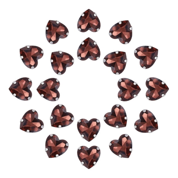 Uxcell 20 Pack Heart Sew on Rhinestone, 10x10mm Heart Crystal Rhinestone with Silver Prongs Setting (Wine Red)