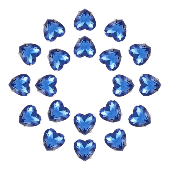 Uxcell 20 Pack Heart Sew on Rhinestone, 12x12mm Heart Crystal Rhinestone with Silver Prongs Setting (Light Blue)
