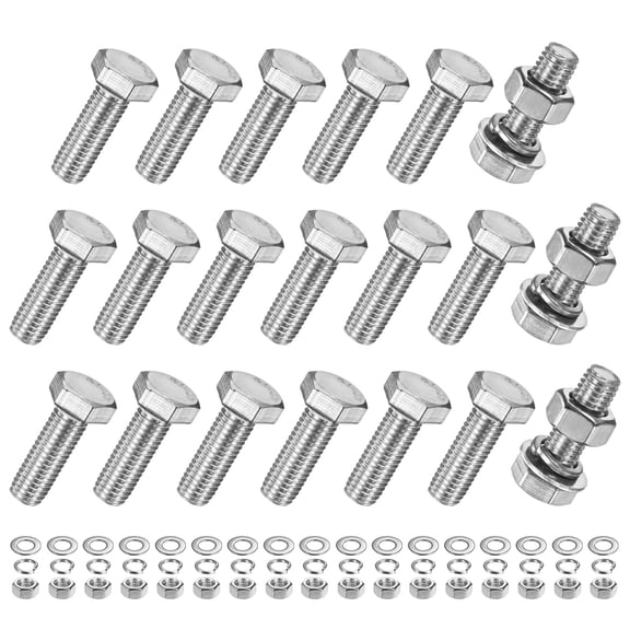 Uxcell 20-Pack Hex Head Screw Bolt with Nuts Flat & Lock Washers M10x30mm Stainless Steel Bolts Kit Fully Threaded Metric