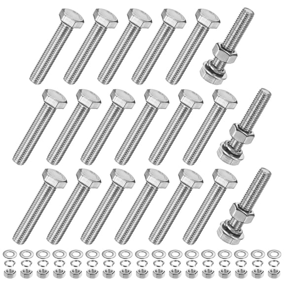 Uxcell 20-Pack Hex Head Screw Bolt with Nuts Flat & Lock Washers M10x55mm Stainless Steel Bolts Kit Fully Threaded Metric