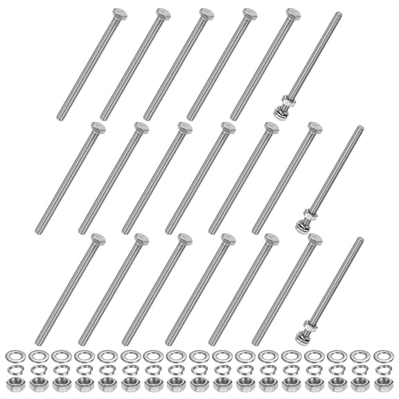 Uxcell 20-Pack Hex Head Screw Bolt with Nuts Flat & Lock Washers M6x95mm Stainless Steel Bolts Kit Fully Threaded Metric