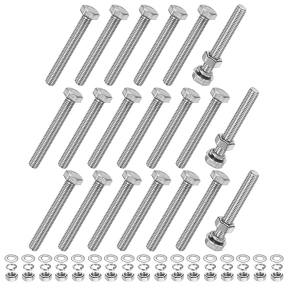 Uxcell 20-Pack Hex Head Screw Bolt with Nuts Flat & Lock Washers M8x110mm Stainless Steel Bolts Kit Fully Threaded Metric