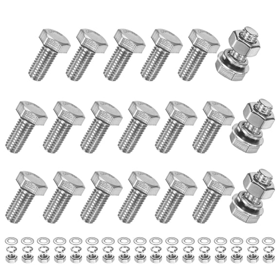Uxcell 20-Pack Hex Head Screw Bolt with Nuts Flat & Lock Washers M8x16mm Stainless Steel Bolts Kit Fully Threaded Metric