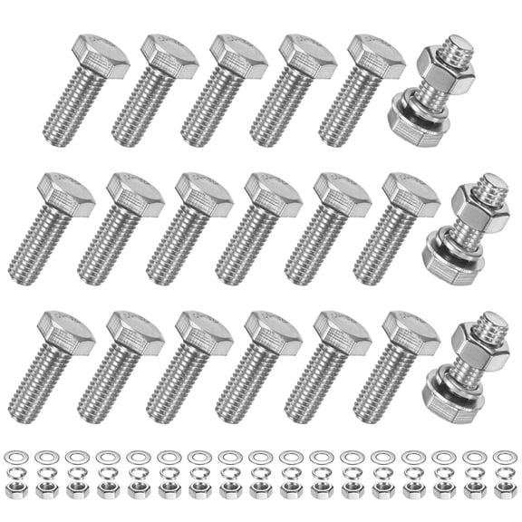 Uxcell 20-Pack Hex Head Screw Bolt with Nuts Flat & Lock Washers M8x22mm Stainless Steel Bolts Kit Fully Threaded Metric