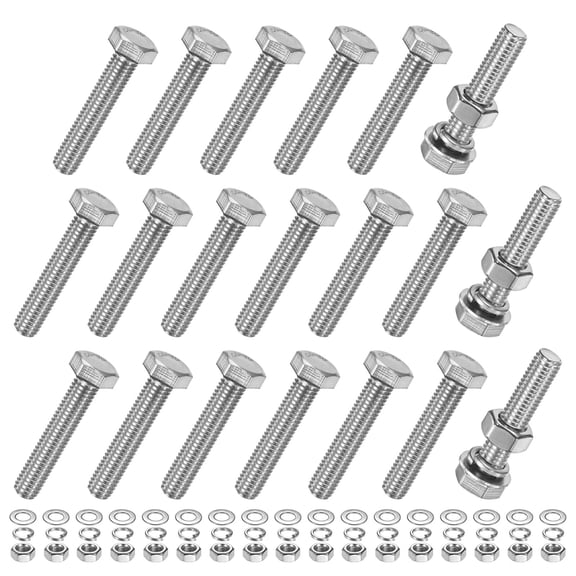 Uxcell 20-Pack Hex Head Screw Bolt with Nuts Flat & Lock Washers M8x40mm Stainless Steel Bolts Kit Fully Threaded Metric