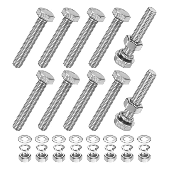 Uxcell 20-Pack Hex Head Screw Bolt with Nuts Flat & Lock Washers M8x45mm Stainless Steel Bolts Kit Fully Threaded Metric