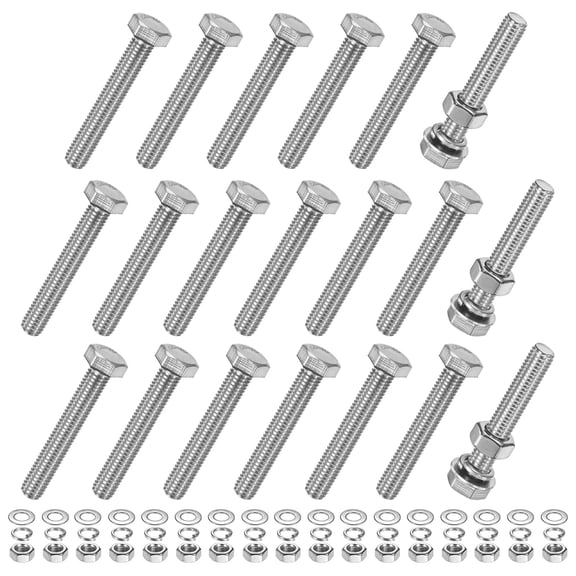 Uxcell 20-Pack Hex Head Screw Bolt with Nuts Flat & Lock Washers M8x50mm Stainless Steel Bolts Kit Fully Threaded Metric