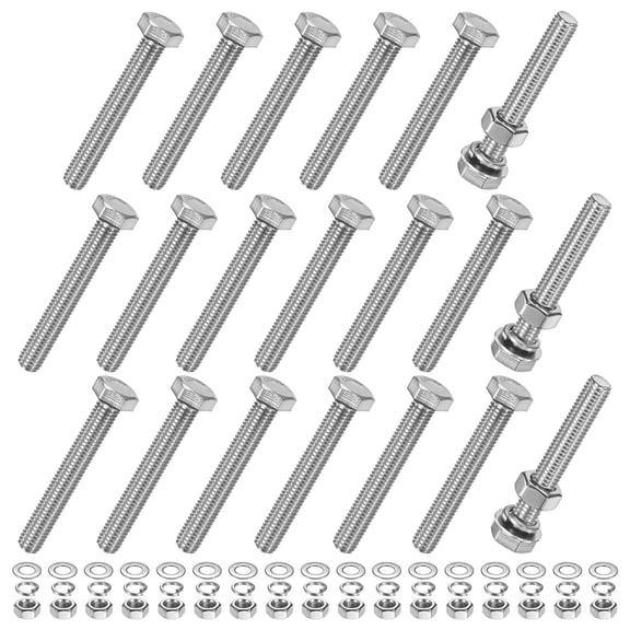 Uxcell 20-Pack Hex Head Screw Bolt with Nuts Flat & Lock Washers M8x55mm Stainless Steel Bolts Kit Fully Threaded Metric