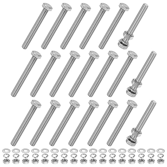 Uxcell 20-Pack Hex Head Screw Bolt with Nuts Flat & Lock Washers M8x65mm Stainless Steel Bolts Kit Fully Threaded Metric