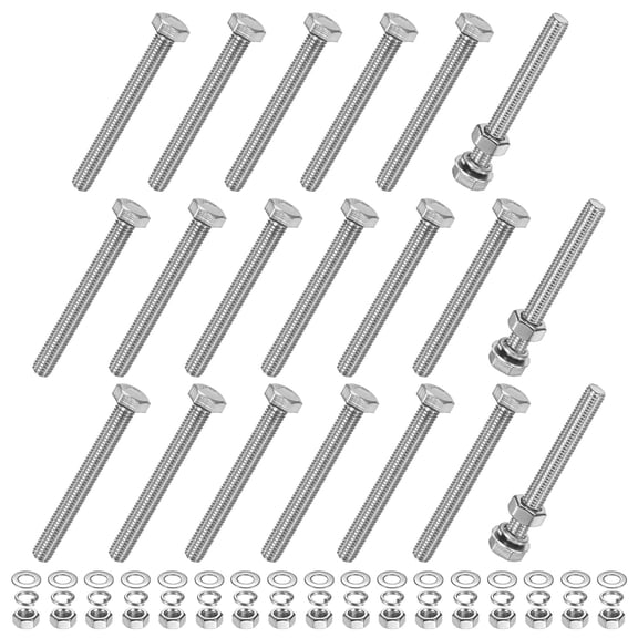 Uxcell 20-Pack Hex Head Screw Bolt with Nuts Flat & Lock Washers M8x70mm Stainless Steel Bolts Kit Fully Threaded Metric