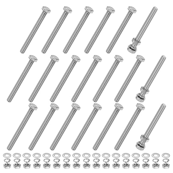 Uxcell 20-Pack Hex Head Screw Bolt with Nuts Flat & Lock Washers M8x80mm Stainless Steel Bolts Kit Fully Threaded Metric