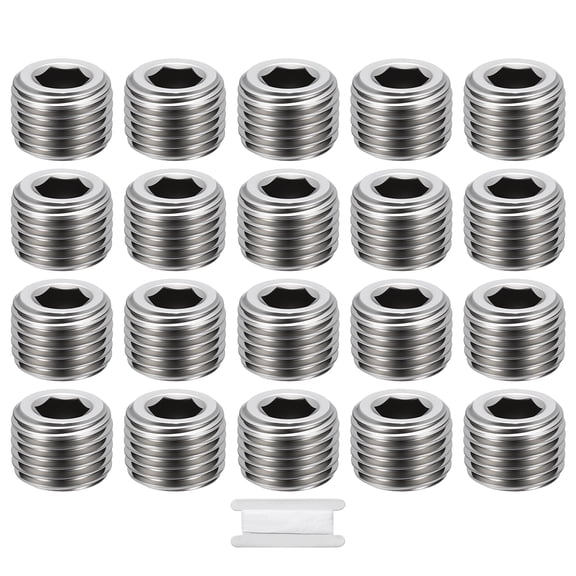 Uxcell 20 Pack Hex Head Socket Pipe Plug Fitting, 1/4" NPT Male Threaded End Cap, 304 Stainless Steel Hex Thread Pipe Fittings W/Tape for Water Pump, Engine, Industrial Piping