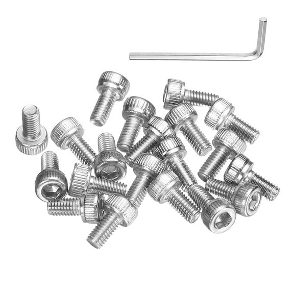 Uxcell 20 Pack Hex Socket Head Cap Screws Bolts, M3x6mm 304 Stainless Steel Socket Drive Machine Screws Bolts with Wrench, Full Threaded, Silver