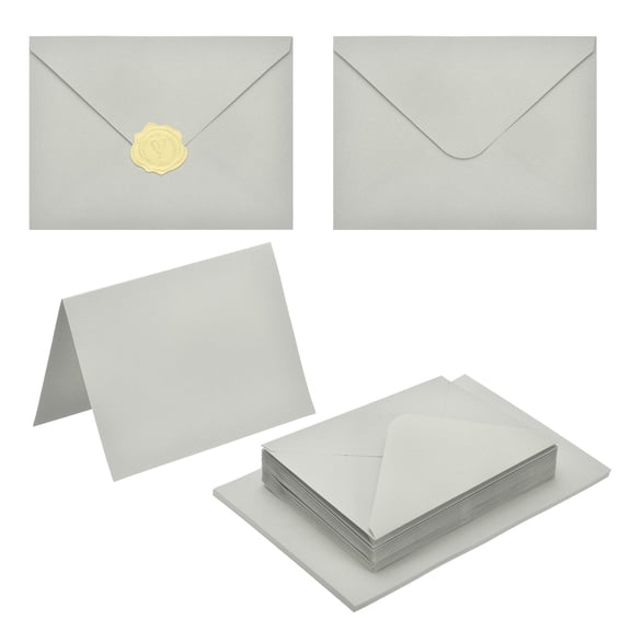 Uxcell 20 Pack Light Gray 5x7 Envelopes with Cards, V Flap A7 Envelopes with Gold Stickers for Greeting Cards and Invitations