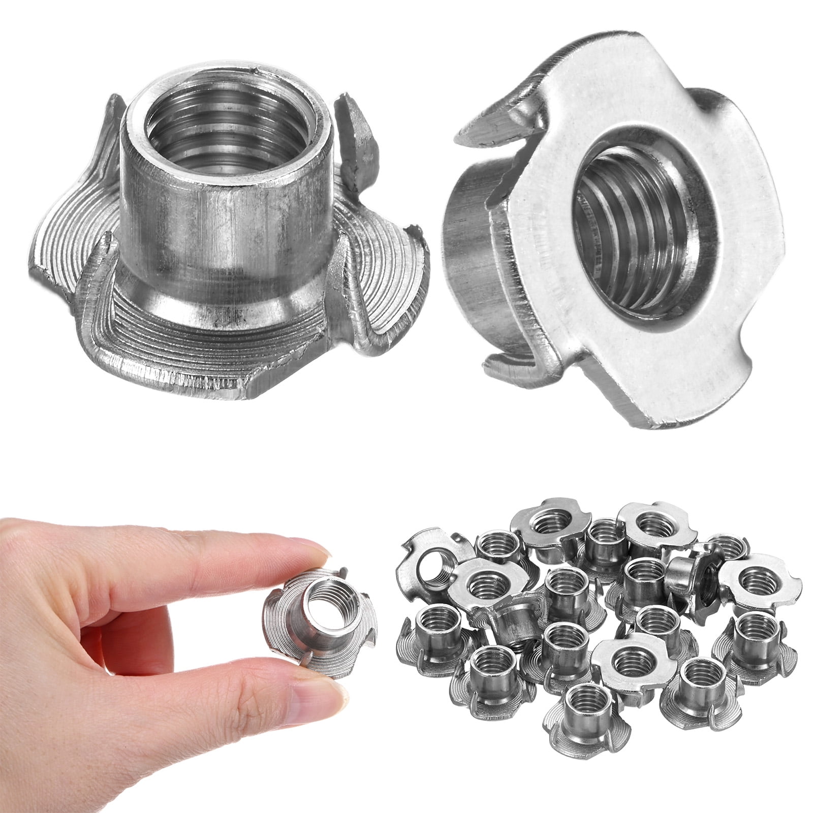 Uxcell 20-Pack M12x13mm T-nut, Stainless Steel 4-Pronged Tee Nut Threaded Insert Corrosion Resistant Fasteners