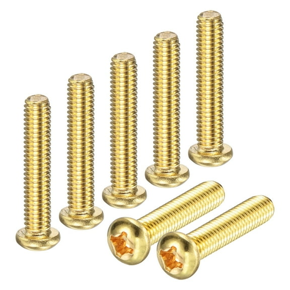 Uxcell 20-Pack M6x30mm Pan Head Machine Screws Brass Cross Head Fully Threaded Bolts for Furniture Brass