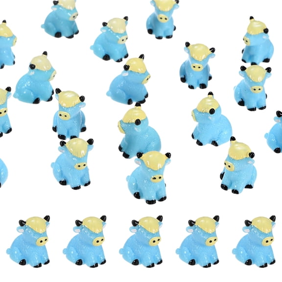 Uxcell 20-Pack Mini Resin Highland Cow, Small Tiny Highland Cow Figurines for Fairy Garden Decor/Micro Landscaping Home [Blue, Sitting]