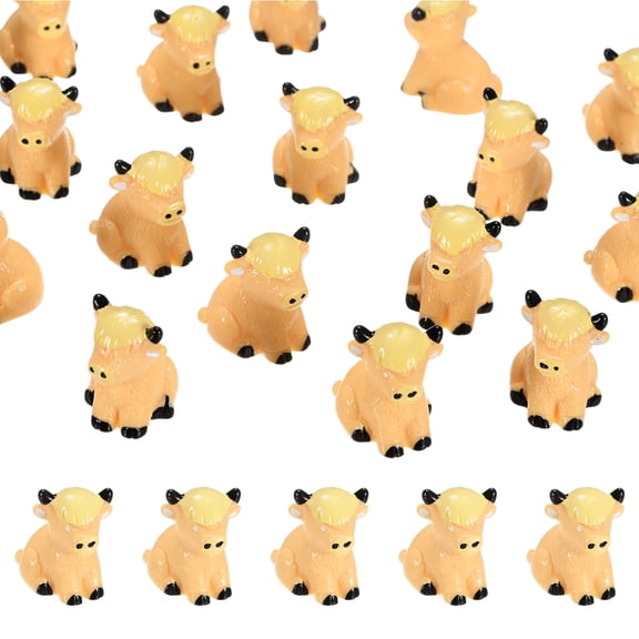Uxcell 20-Pack Mini Resin Highland Cow, Small Tiny Highland Cow Figurines for Fairy Garden Decor/Micro Landscaping Home [Yellow, Sitting]