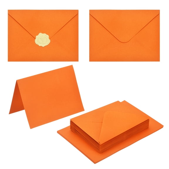 Uxcell 20 Pack Orange 5x7 Envelopes with Cards, V Flap A7 Envelopes with Gold Stickers for Greeting Cards and Invitations