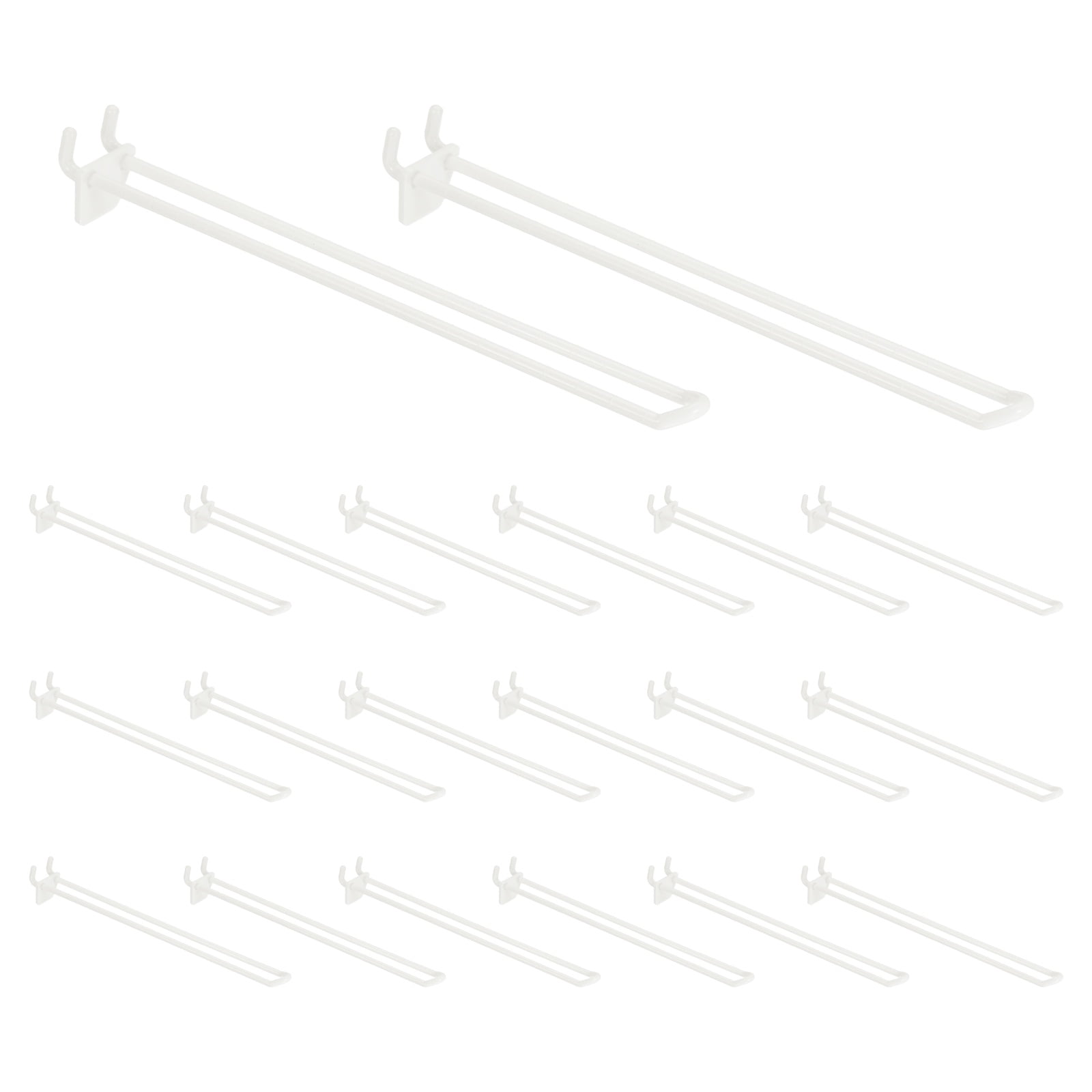 Uxcell 20 Pack Pegboard Hooks, 10 Inch Durable Plastic Pegboard Display Hooks Peg Board Organizer Accessories for Kitchen Storage Retail Jewelry Organization Wall Gridwall, White