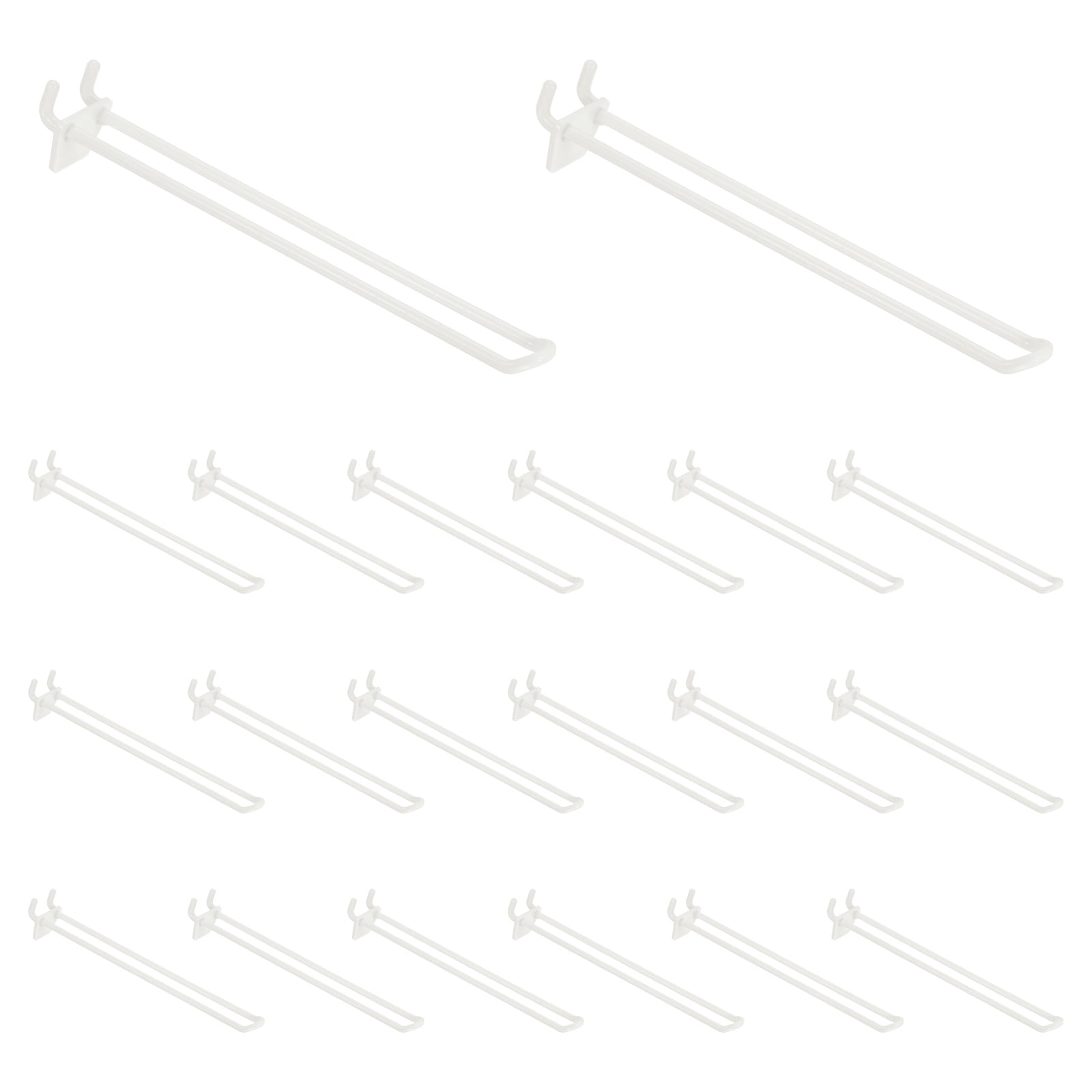 Uxcell 20 Pack Pegboard Hooks, 8 Inch Durable Plastic Pegboard Display Hooks Peg Board Organizer Accessories for Kitchen Storage Retail Jewelry Organization Wall Gridwall, White