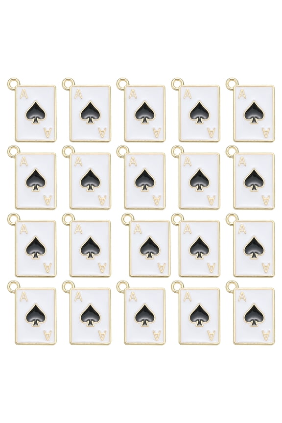 20 Pack Poker Card Charm, 12 x 17mm Metal Enamel Mini Poker Playing Card Alloy Charm Rectangle Bulk Pendant for DIY Making Keychain Crafts, Black Spade