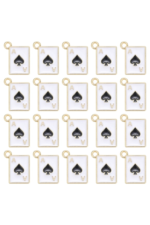 20 Pack Poker Card Charm, 9 x 13mm Metal Enamel Mini Poker Playing Card Alloy Charm Rectangle Bulk Pendant for DIY Making Keychain Crafts, Black Spade