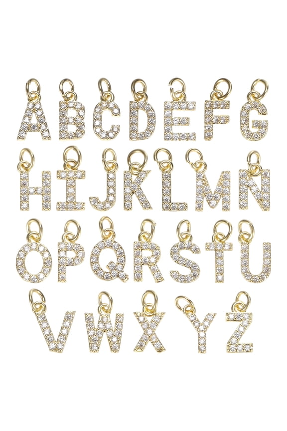 20-Pack Rhinestone Letter Charm, 2mm Letters A for DIY Name ID Bracelets/Necklace/Wristbands Pendants/Jewelry Making Charm [Gold]