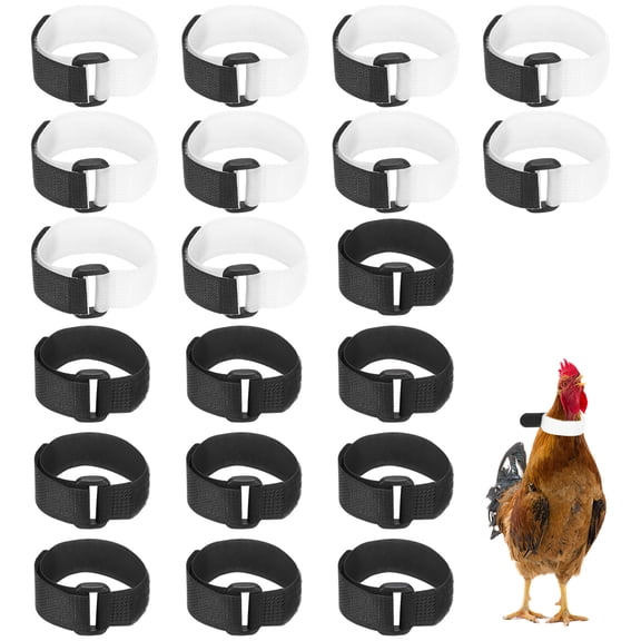 Uxcell 20-Pack Rooster Collars, Adjustable Soft Polyester Anti-Noise Neck Belt for Chickens and Poultry Birds [Black/White]