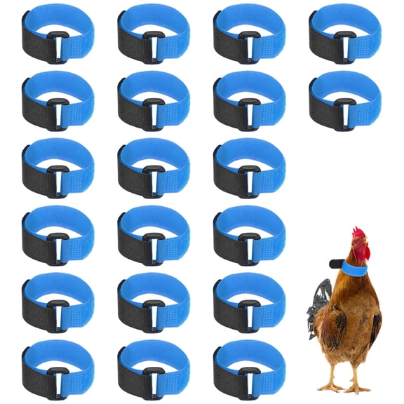 Uxcell 20-Pack Rooster Collars, Adjustable Soft Polyester Anti-Noise Neck Belt for Chickens and Poultry Birds [Blue]