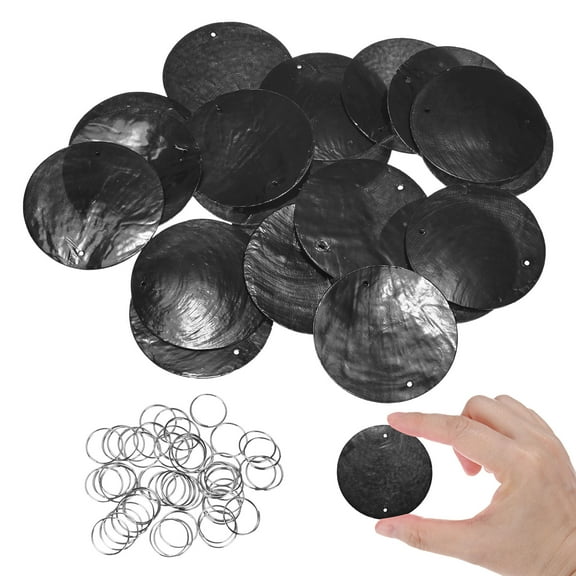 Uxcell 20-Pack Round Capiz Sea Shells, 2" Natural Shells Pieces with Double Holes & Steel Ring for Wind Chimes [Black]