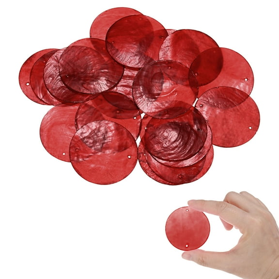 Uxcell 20-Pack Round Capiz Sea Shells, 2" Natural Shells Pieces with Double Holes for Wind Chimes [Red]