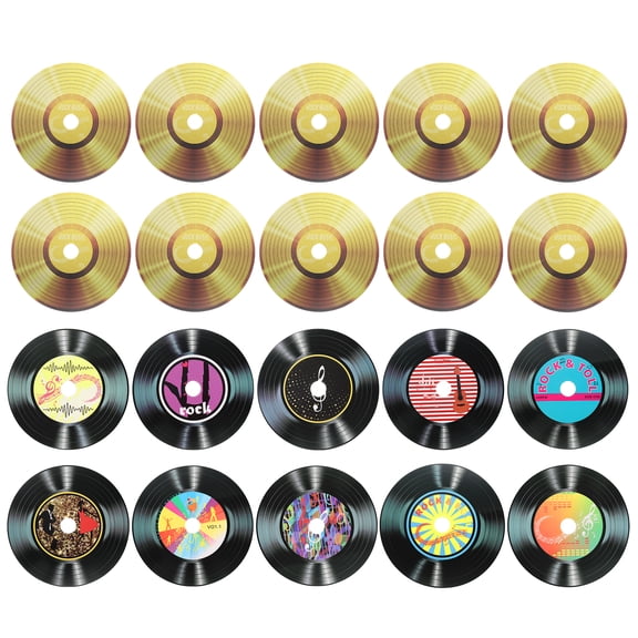 Uxcell 20 Pack Vinyl Records Decor, 5.5 Inch Blank Vinyl Records 11 Designs Fake CD Album Cover for Rock and Roll Party Dining Home Decorations, (Black and Gold, Style 5)