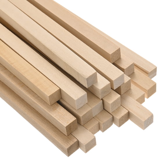 Uxcell 20-Pack Wood Square Dowel Rods, 25/64 x 8 Inch Unfinished Wooden Square Dowel Rod, Hardwood Sticks for Crafts