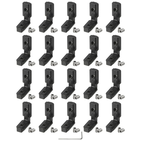 Uxcell 20 Packs 3030 Series T Slot L-Shape Interior Inside Corner Connector with M6 Screws and Wrench, Black