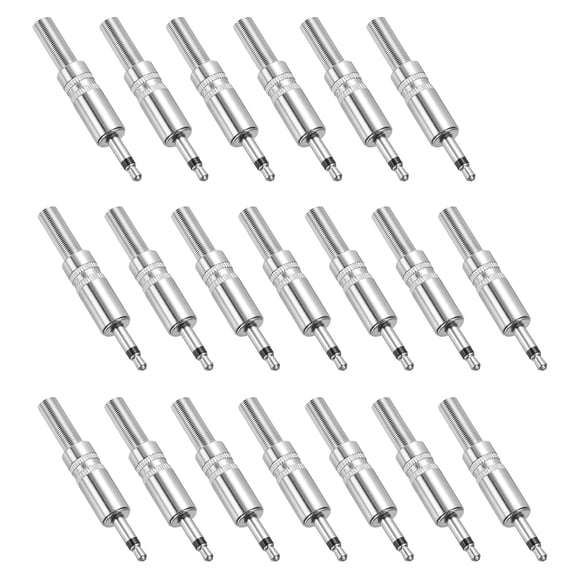 Uxcell 20 Pcs 1/8" TS Audio Male Plug, 3.5mm Mono Jack Plug Adapter Replacement, 1 Pole Solder Jack Cable Connector for Speaker Microphone Guitar (Style 2, Silver Tone)