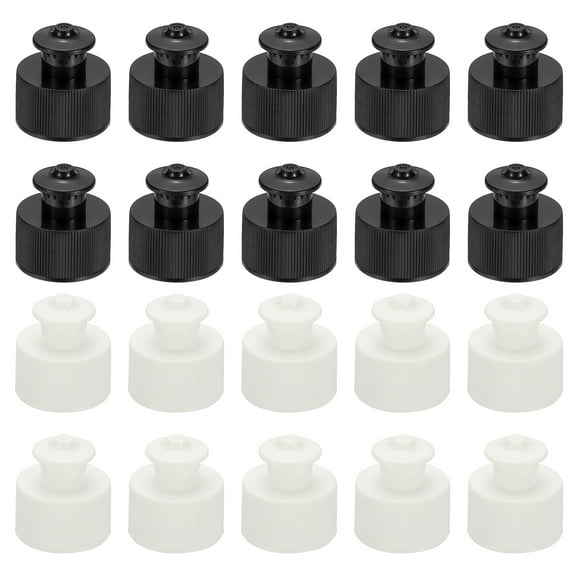 Uxcell 20 Pcs 24/410 Plastic Push Pull Caps, 28mm Water Bottle Caps Twisted Sport Bottle Lids Leak Proof Lid for Water Bottles Replacement Portable Bottles Lid, White/Black