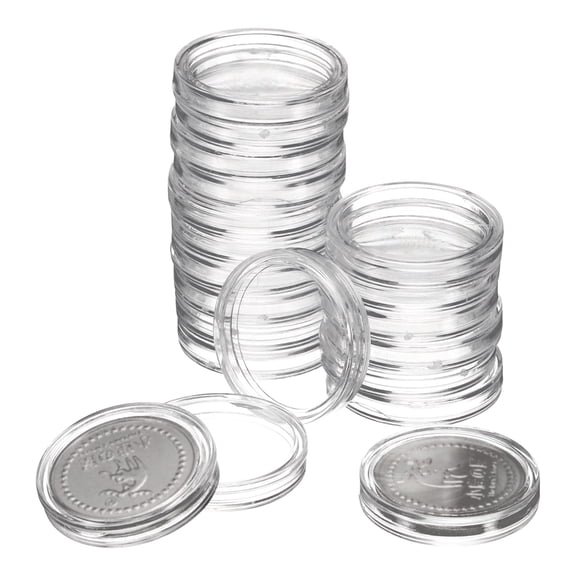 Uxcell 20 Pcs 24mm Silver Dollar Coin Holders Plastic Coin Covers Acrylic Clear Round Coin Collection Supplies