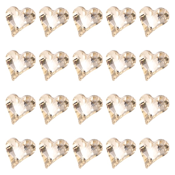 Uxcell 20 Pcs 3D Heart Light Gold Nail Charm Rhinestones 12x13mm K9 Glass Crystal Rhinestones Pointed Back Crooked Heart Gems