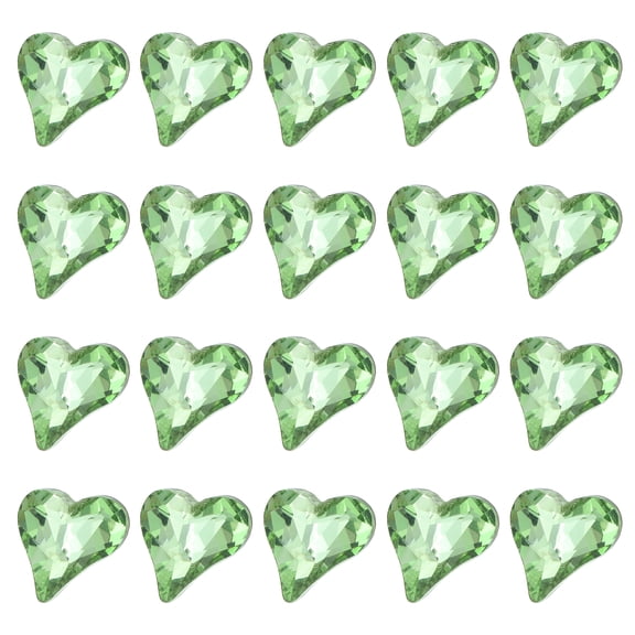 Uxcell 20 Pcs 3D Heart Light Green Nail Charm Rhinestones 12x13mm K9 Glass Crystal Rhinestones Pointed Back Crooked Heart Gems