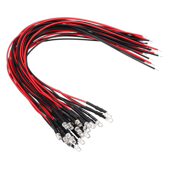 Uxcell 20 Pcs 3mm Pre-Wired Small Emitting LED Lights Width 12V Light,Emerald Green High Brightness LED Diode Light for DIY Electronics Experiments, Indicator Lights, PCB Circuits