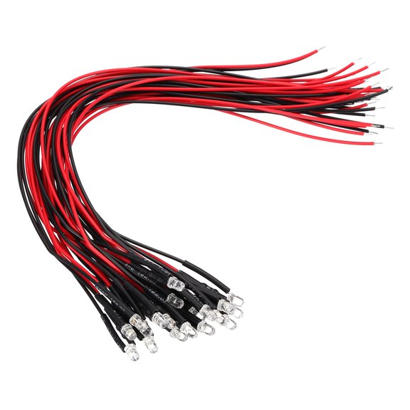 Uxcell 20 Pcs 3mm Pre-Wired Small Emitting LED Lights Width 12V Light,Orange High Brightness LED Diode Light for DIY Electronics Experiments, Indicator Lights, PCB Circuits