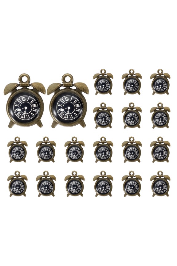 20 Pcs Alloy Watch Clock Charm Pendant, Dark Bronze, 0.6 x 0.5 Inch
